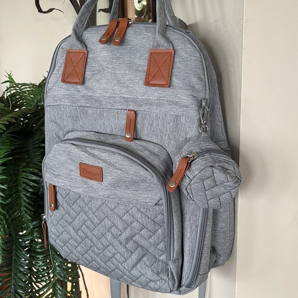 Brand New Diaper Bag Backpack Portable Changing Pad Stylish Gray Baby Organizer
